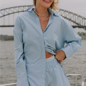 Daily Drills Poplin Button Down - Blue stripe